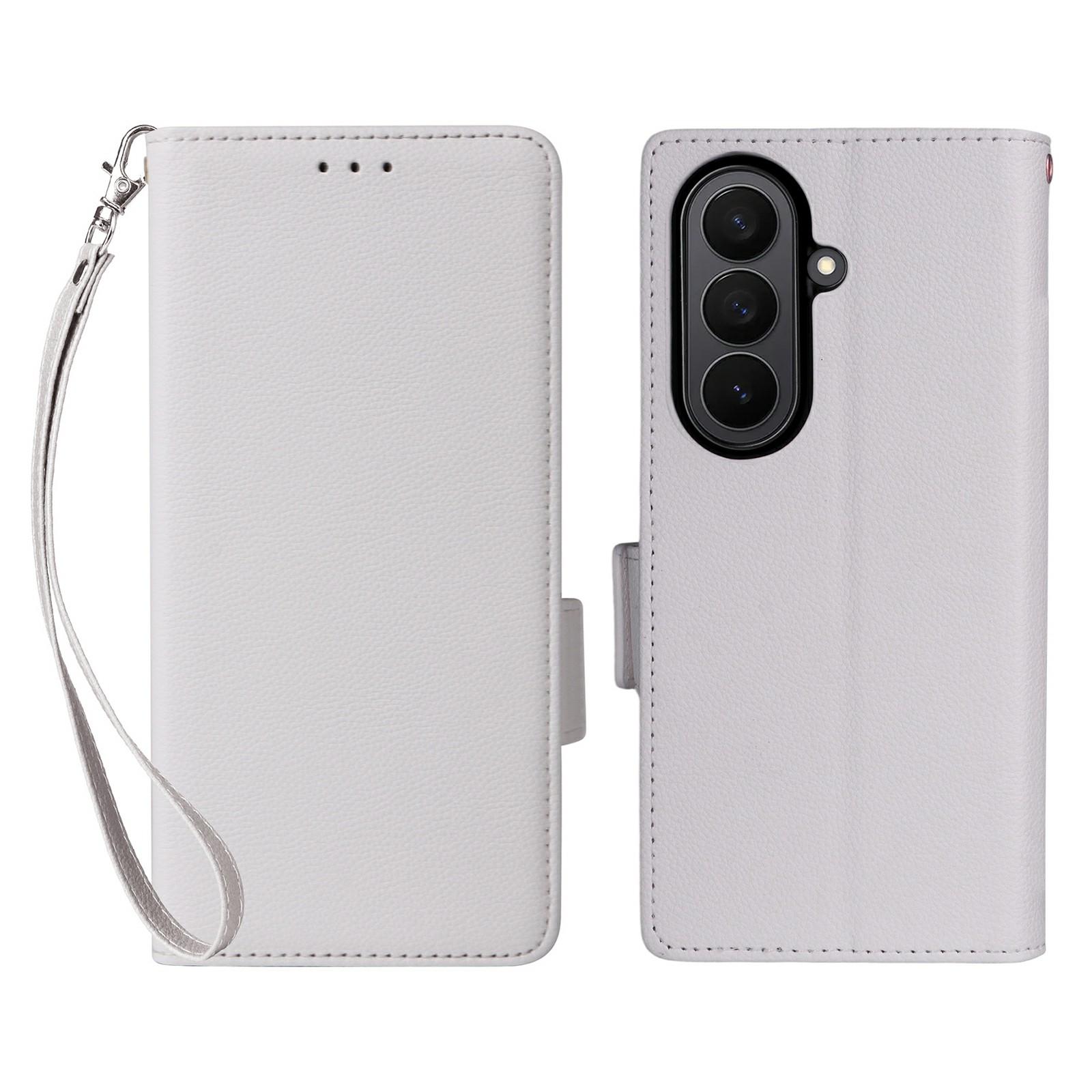

For Samsung Galaxy Z Fold7 5G Case with Wrist Strap Litchi Texture PU Leather Wallet Phone Cover White