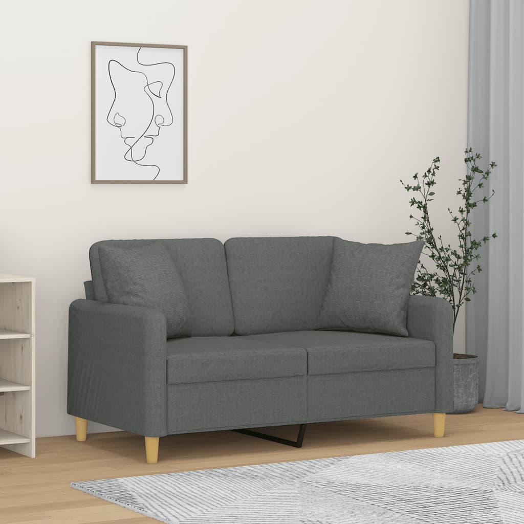 Vidaxl 2-Osobowa Sofa Z Poduszkami, Ciemnoszara, 120 Cm, Tkanina