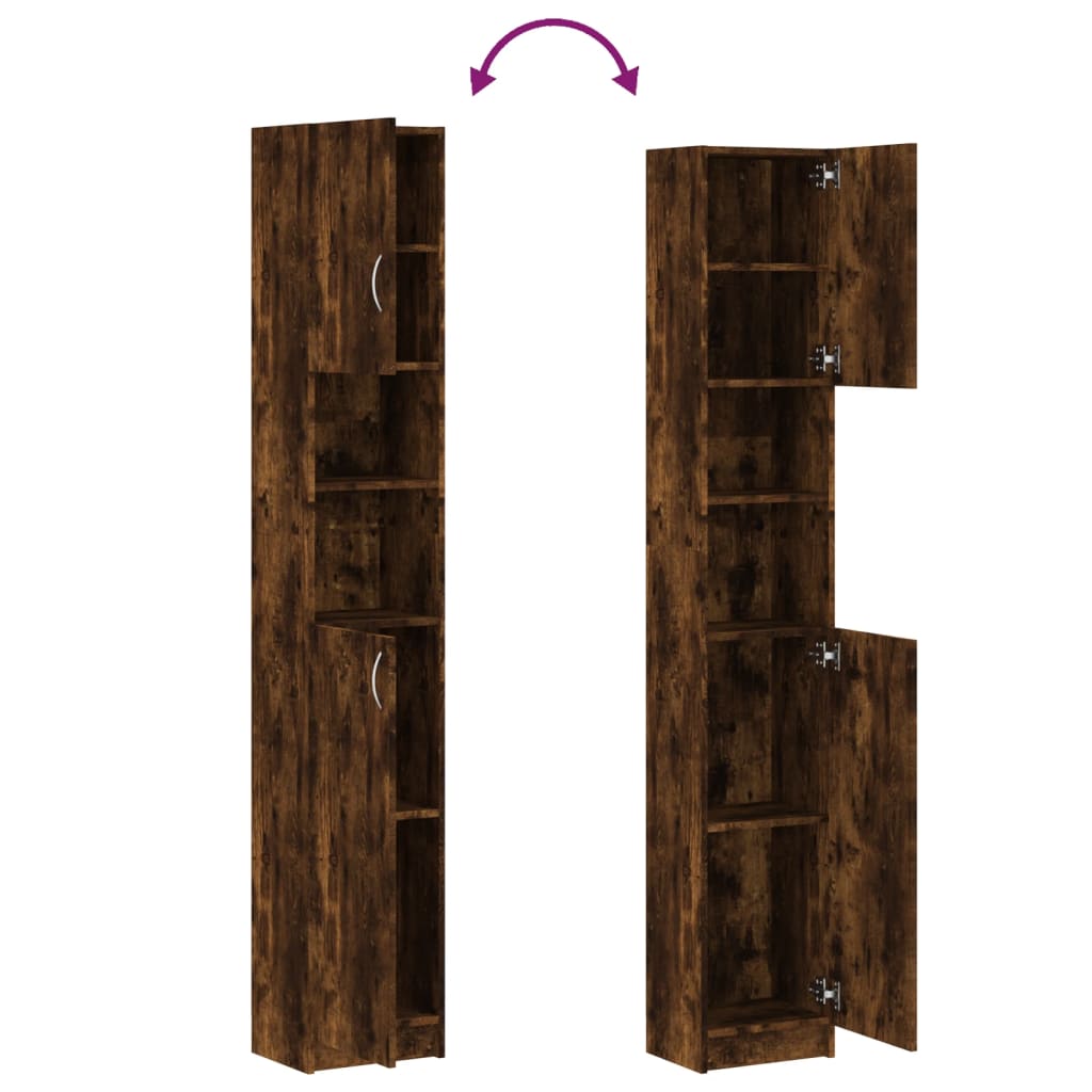 Bathroom Cabinet Smoked Oak Finish 32 x 25.5 x 190 cm Particleboard