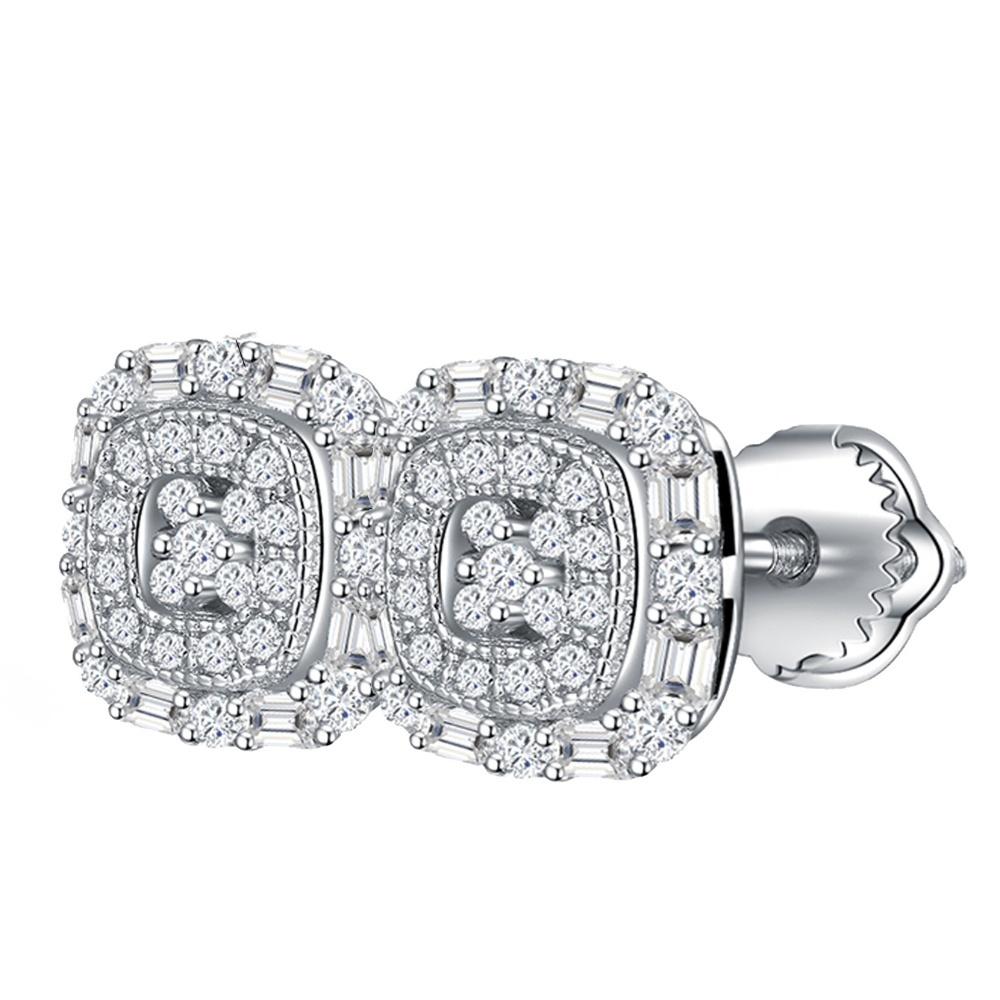 Unique Round Rectangle Moissanite Earrings  925 Silver Fashion Jewelry Stud Earrings for Women