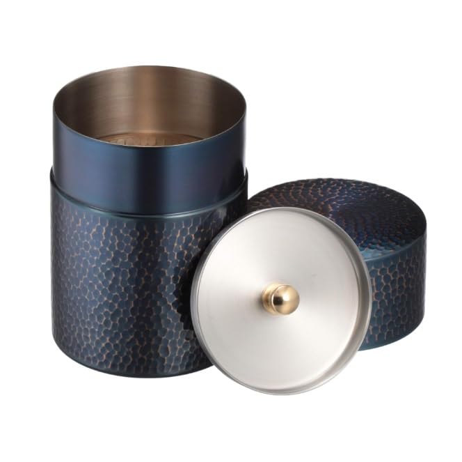 Shinkoukinzoku Pure Copper Tea Made in Traditional Perfect for Tea Tea Special Storage Blue Hammered Caddy Unbreakable Tsubame-Sanjo Japan 11090₽