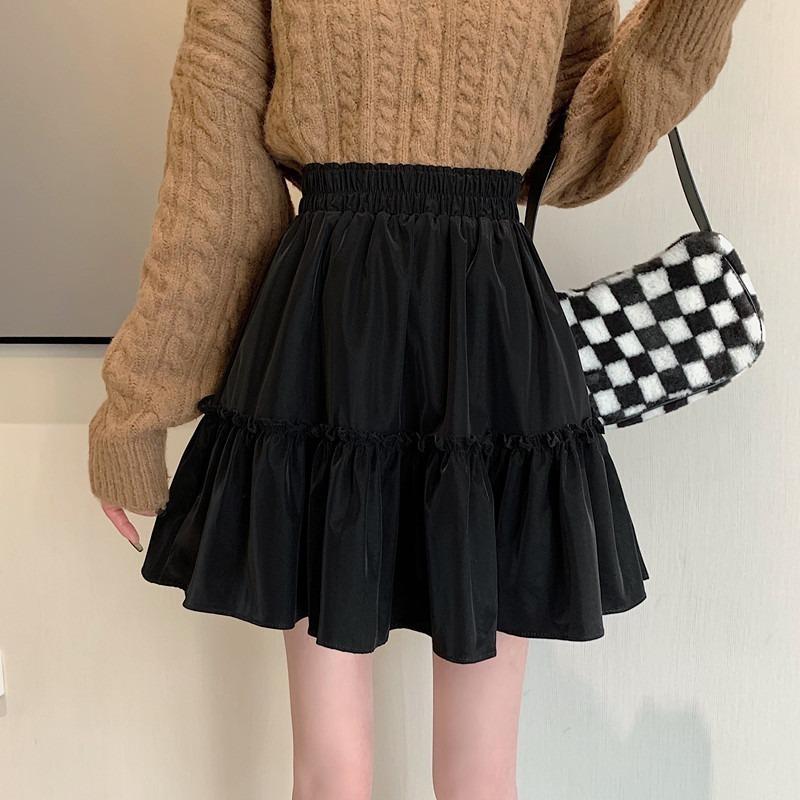 New Sweet Cool Pleated Skirt Women s High Waist A-Line Cake Skirt Umbrella Skirt Women s Clothes S чёрный