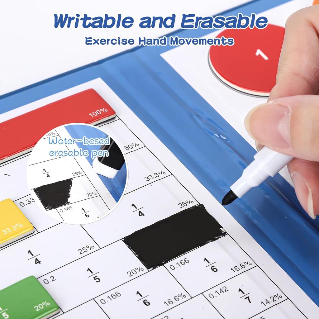 Magnetic Fraction Educational Puzzle, Magnetic Fraction Tiles and Circles, Elementary Fraction Manipulatives, Montessori Math Teaching Aid for Kids