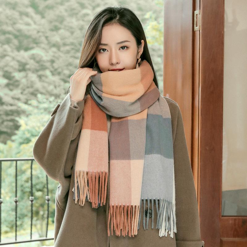 Milk camel pure wool scarf women's autumn and winter versatile thickened cashmere scarf new shawl dual-purpose