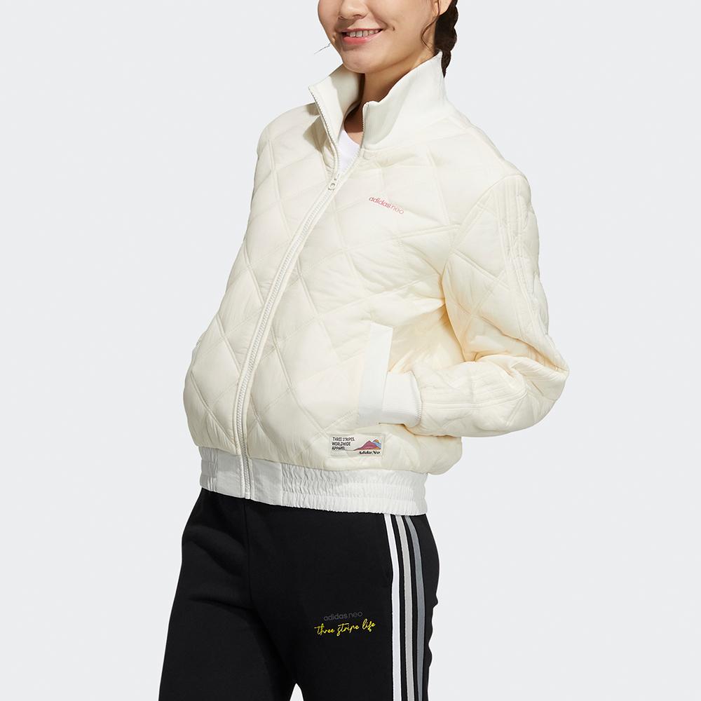 Adidas Neo Oct Jacket Padded Diamond Quilted Outdoor Warm Stand Collar Cotton Coat Winter Women Jackets Off-White H18640