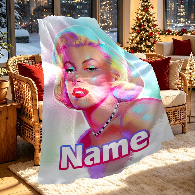 Gepersonaliseerd Dekentje met Naam, Marilyn Monroe Print, Woondecoratie, Slaapkamer, Bank, Kamperen, Sofa, Cadeaus voor Verjaardag Kerst