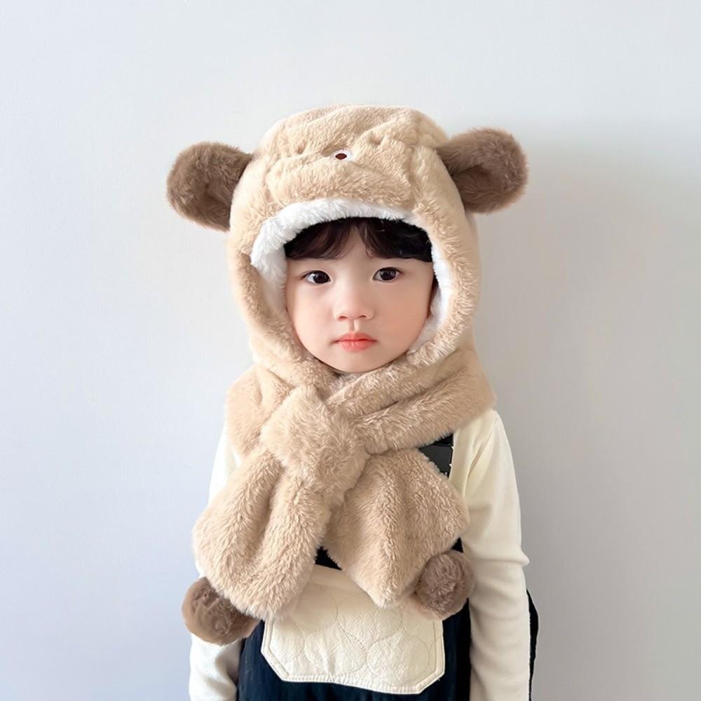 Windproof Winter Baby Hat Scarf One-Piece Infant Beanies Cap Cute Kids Hat Hooded Scarf
