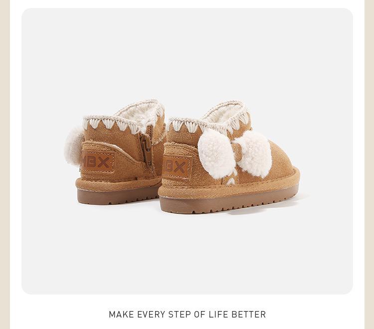 Kids' Winter Cartoon Leather Snow Boots: Warm Baby Walking Shoes for Boys and Girls