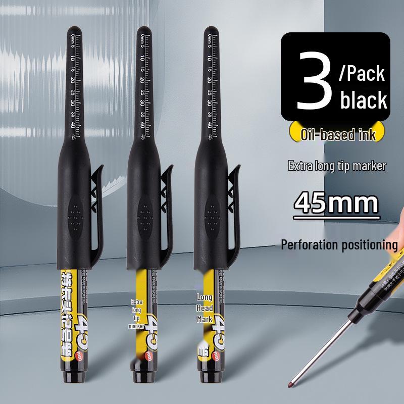 Extra-Long Tip White Oil-Based Marker: Durable, Non-Fading, Deep-Hole Pen for Construction.