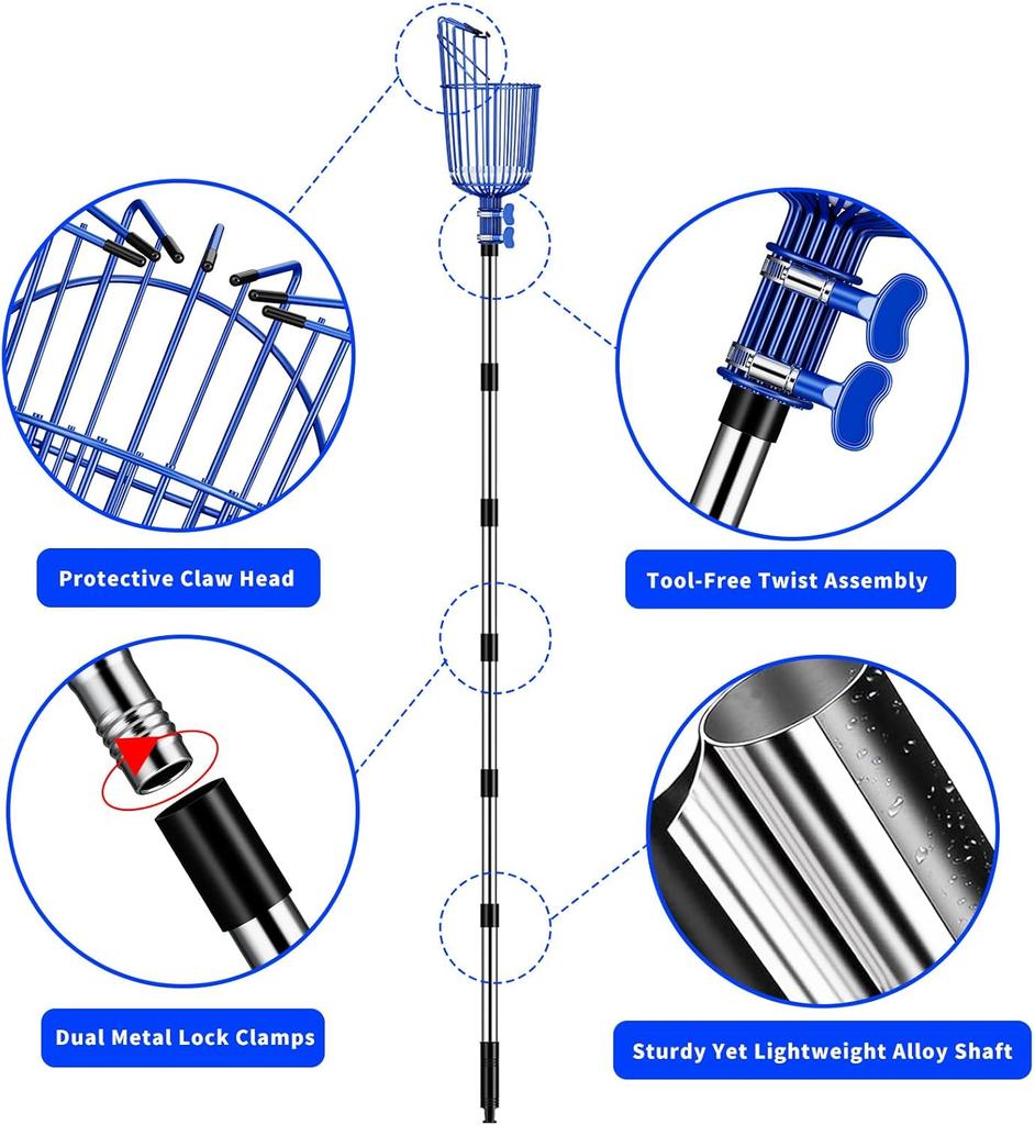 Fruit Picker Pole With Basket Adjustable Fruit Tool For Apple Avocado Cherry Citrus Lemon Orange Peach Picking(40-70”)