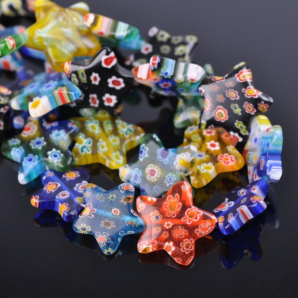 Perline Sciolte in Vetro Millefiori a Forma di Stella Mista con Motivi Floreali 8mm 14mm 20mm per Artigianato Fai da Te Accessori e Minuteria per Creazione di Gioielli