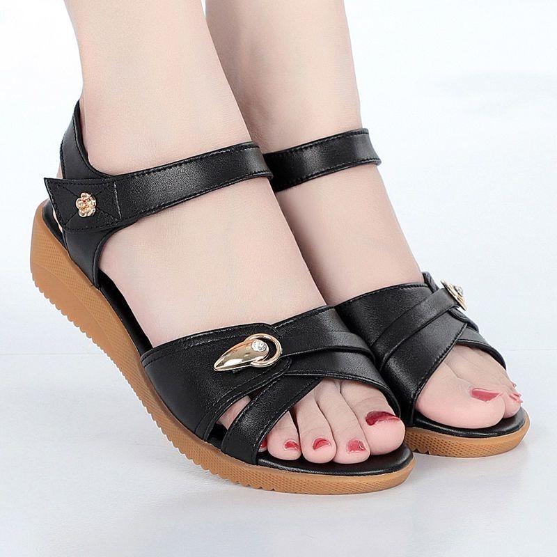 Sandals Women's Soft-soled Beef Tendon New Mother Sandals Flat-soled Summer Outer Wear Medium and Old Pregnant Women
