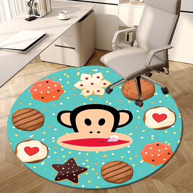 1pc Paul Frank Monkey Cookies Round carpet, Made of Polyester,Perfect for Decorating Office Chairs, Living Rooms,Vibrant Decorative Rug