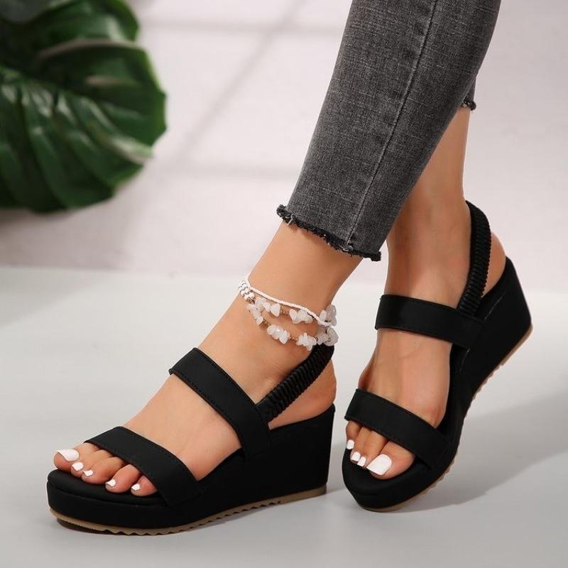 Fashion New Women Slingback Wedge Sandals Outdoor Summer Lightweight Slides Solid Color Thick Bottom Ladies Slipper Female Roman Sandals