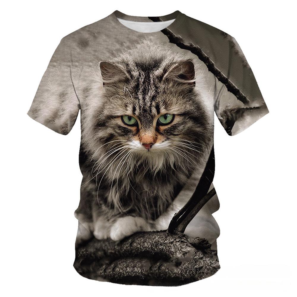 Summer Round Neck 3D Cute Cat Print Top Fashionable Casual Short Sleeved Men's T-shirts