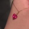 Stainless Steel Waterproof Gold-Plated Red Zircon Pendant Necklace for Women Y2K Sweet Heart-Shaped Clavicle Chain Jewelry Gifts