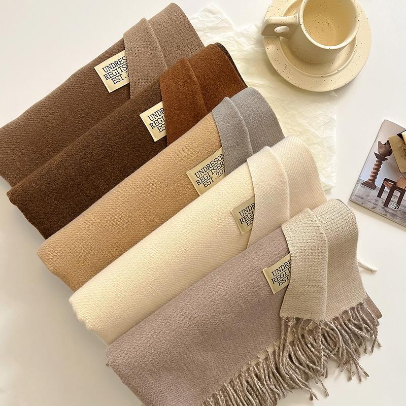31Colors Fashion Cashmere Scarf for Women Warm Winter Solid Color Double Sided Wraps Neckerchief Poncho Echarpe Pashmina Stoles