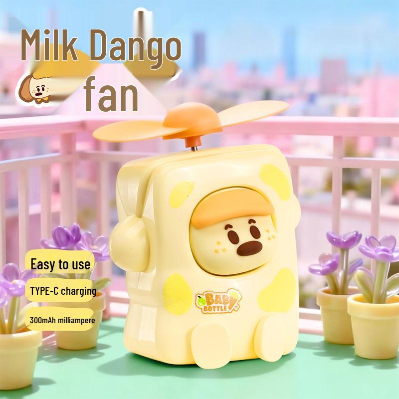 Milk Dumpling Cute Mini Portable USB Rechargeable Handheld Electric Fan - Creative Fun Doll Design Gift