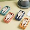 Japanese-Style Wheat Straw Cutlery Set Knife Fork Spoon Chopsticks - Three-Piece Folding Portable Cutlery