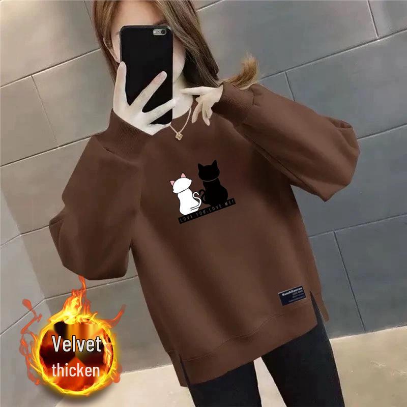 Plus Size Women's Velvet Thick Sweatshirt: Autumn/Winter Loose Fit, Slimming, & Fashionable