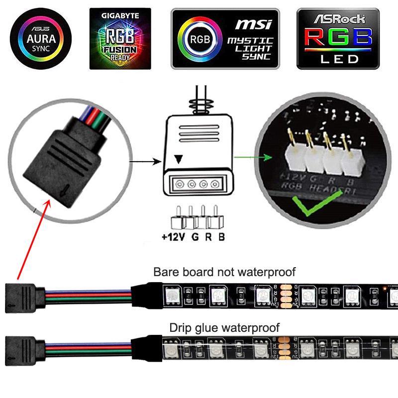 

Светодиодный 5 В 12 В RGB цветной компьютерный корпус светильник Diy настольный ПК башня материнская плата дышащая атмосфера лампа для киберспорта геймер 1m