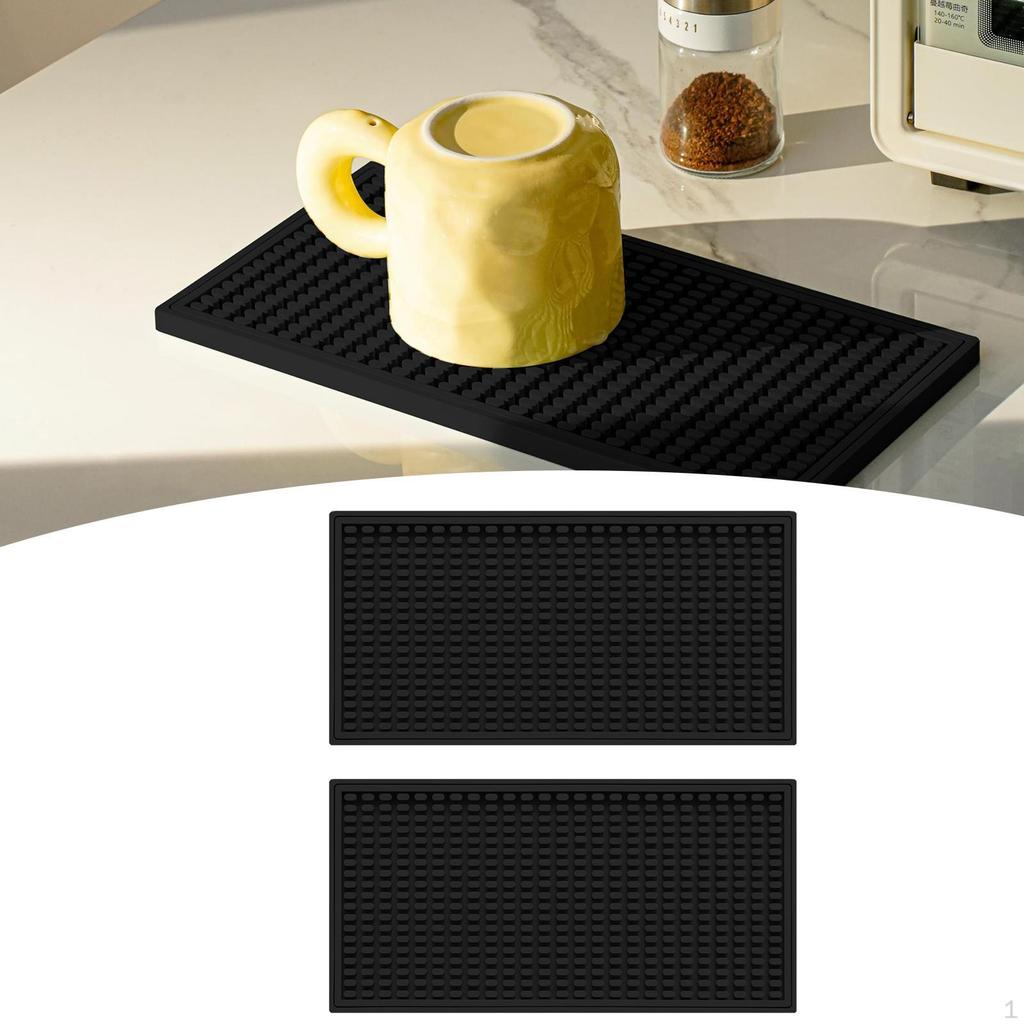 2 Pieces Silicone Bar Mat Countertop Easy Clean Drain Pad Glasses Drying for Restaurant Counter