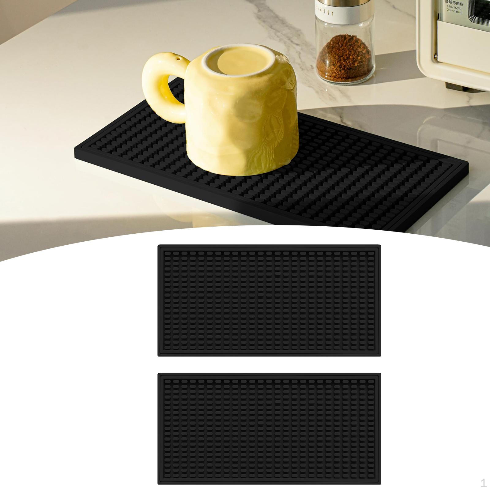 

2 шт. Силиконовый барный коврик Столешница Легко чистить Дренажная подкладка Сушка стаканов для ресторанной стойки чёрный