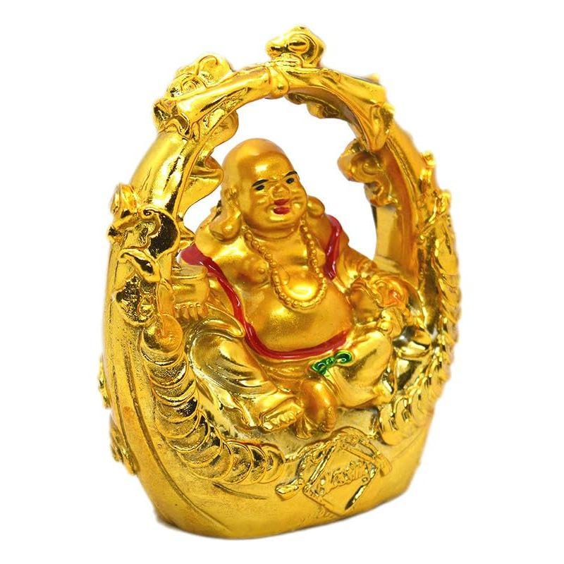 Laughing Buddha On Swing Idol Statue Showpiece Happiness and Money Wealth Sitting Idol for Home Decor Living Room Bedroom Office Table Decorative