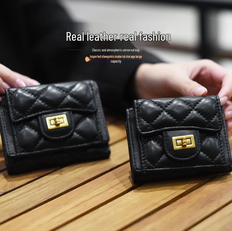 Lambskin Diamond Pattern Short Wallet – Elegant European & American Style Flap Coin Purse for Women