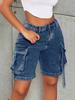 Rose Beauty A Y2K Street High Waist Flap Pocket Tape Detail Work Cargo Denim Bermuda Wide Leg Jean Shorts Summer Comfy Trendy Jorts