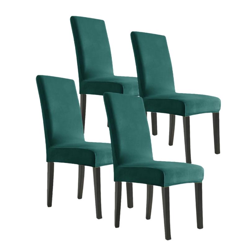 Simple Solid Velvet Fabric 4pcs Chair Cover Super Soft Chair Covers for Dining Room Seat Cases Stretch for Banquet Autumn Winter