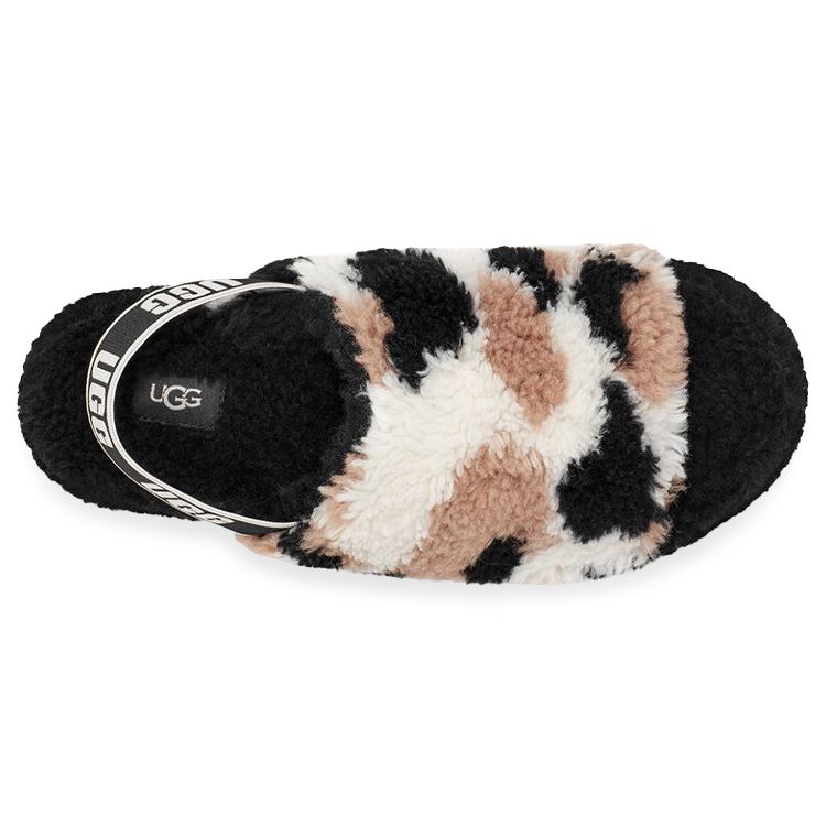 UGG Fluff Yeah Slide Comfortable Versatile Slide Sandals Mid Heel Women sandals White Black 1125231-BLK