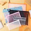 Large Capacity Zipper Pencil Case with Zipper Double Pocket Simple Transparent Mesh File Folder