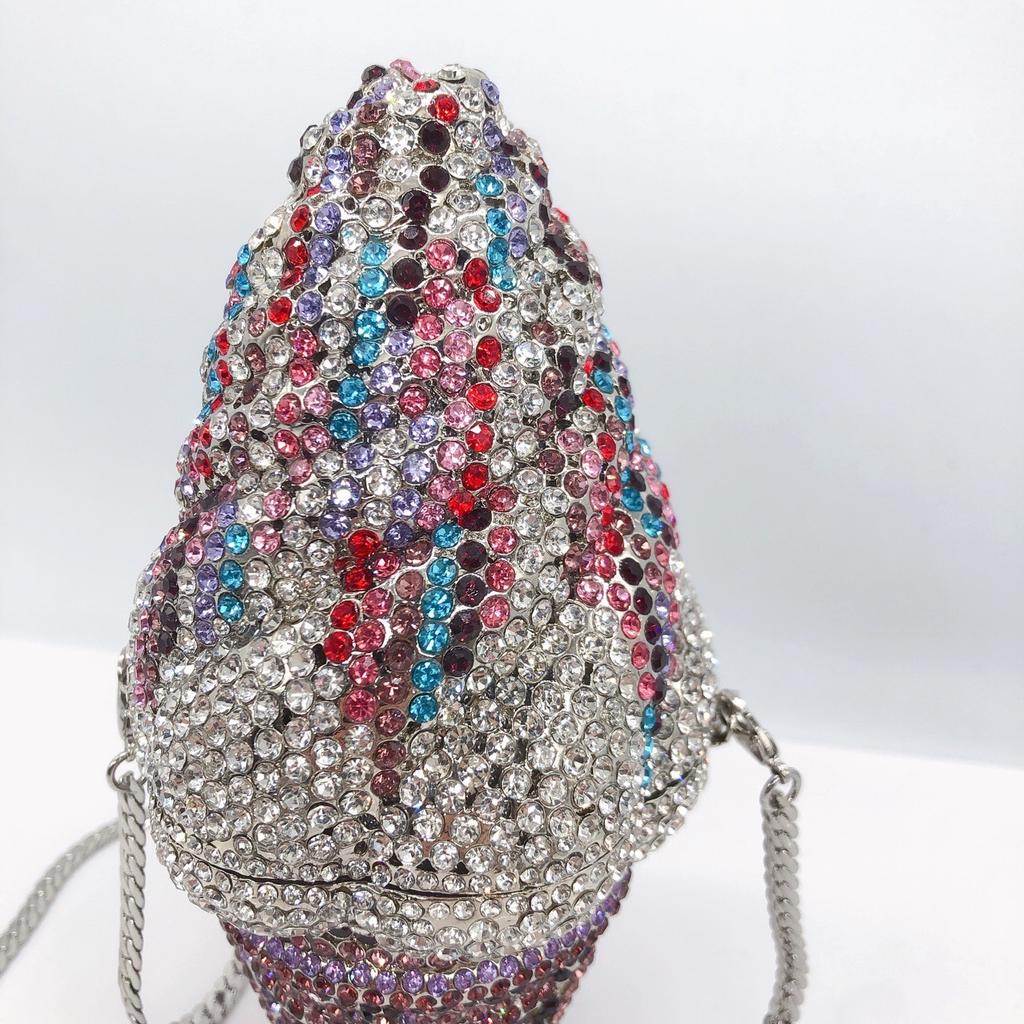 Purple/Red/White Rhinestone Evening Bag Ice Cream Shape Women Crytal Wedding Purses Diamond Party Cocktail Clutches Minaudiere