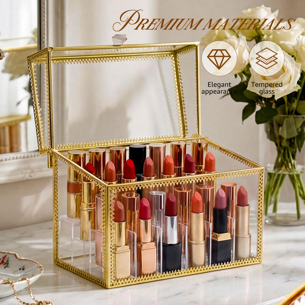 18/24 Grid Lipstick Holder Transparent Glass Cosmetics Storage Box Lipstick Nail Polish Display Rack Tabletop Organizer