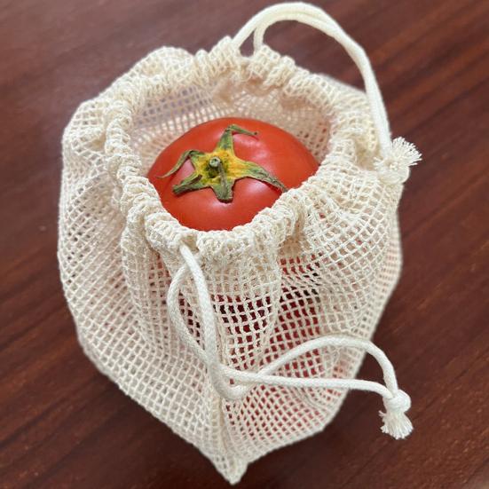 Cotton Mesh Storage Bag with Drawstring Breathable Hollow Design Extends Freshness Reusable Eco-Friendly Supermarket Travel Bag