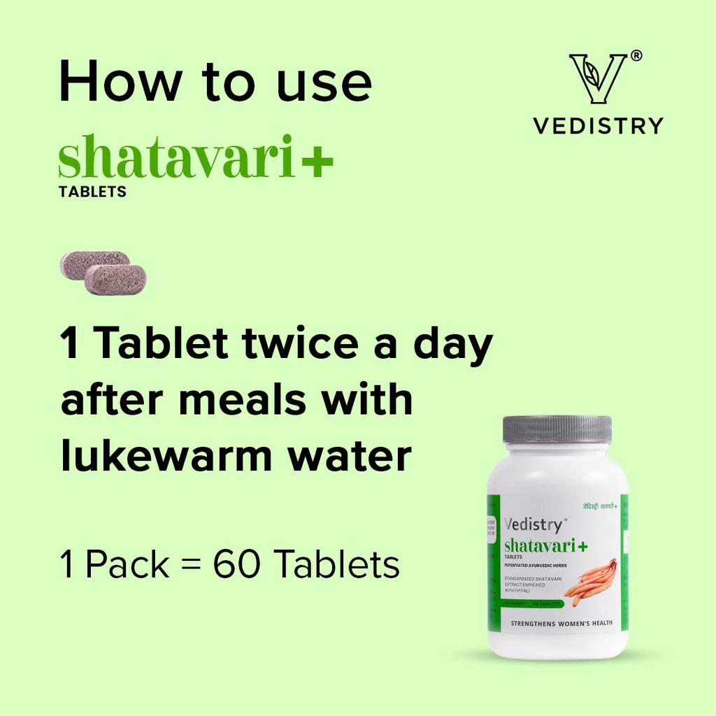 Vedistry Shatavari+ Tablets 60 CountX Pack of 3 for Women’s Wellness Energy Hormonal Balance Fertility