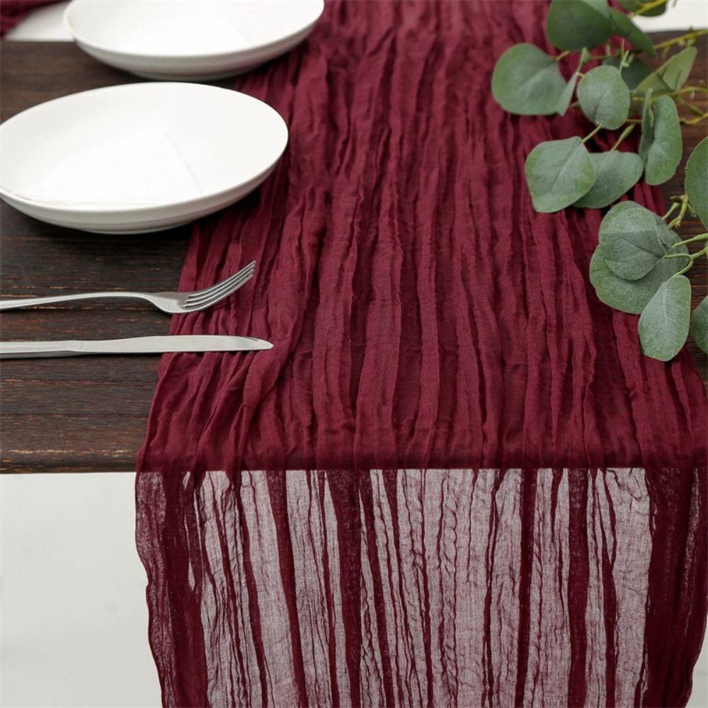 Semi-Sheer Gauze Table Runner Solid Color Tablecloth Luxury Table Cover Wedding Decor