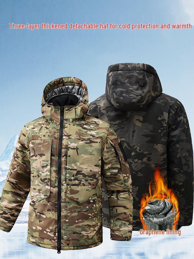 Waterproof Camouflage Graphene Military Overcoat: Insulated Winter Work Jacket with Plus Velvet for Cold Storage