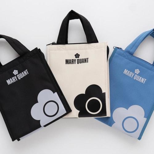 MARY QUANT Insulated Lunch Bag (Black/Zippered) for School, Cooler, and Bento (Vertical/With Pocket) 192101-0005-02