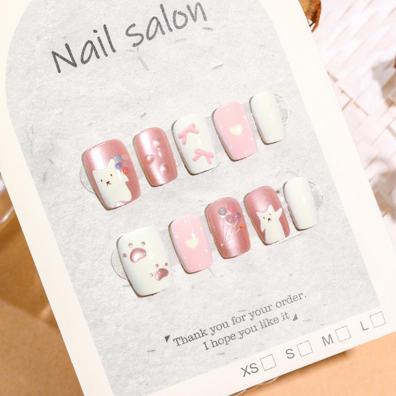 Kitten On Ladder: 3D Cat Eye Press-On Nail Tips - 30 Pcs, Cute & Soft Style