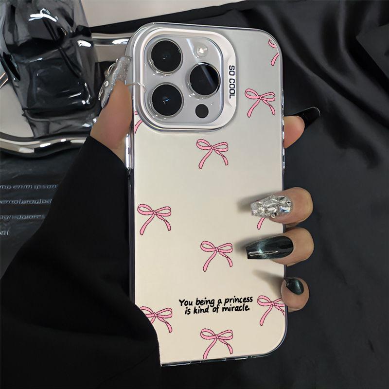 Sweet Cool Pink Black Bowknot Frosted Case for iPhone 17 Air 16 E 15 14 Plus 13 12 Mini 11 Pro Max Acrylic Hard Silicone Cover