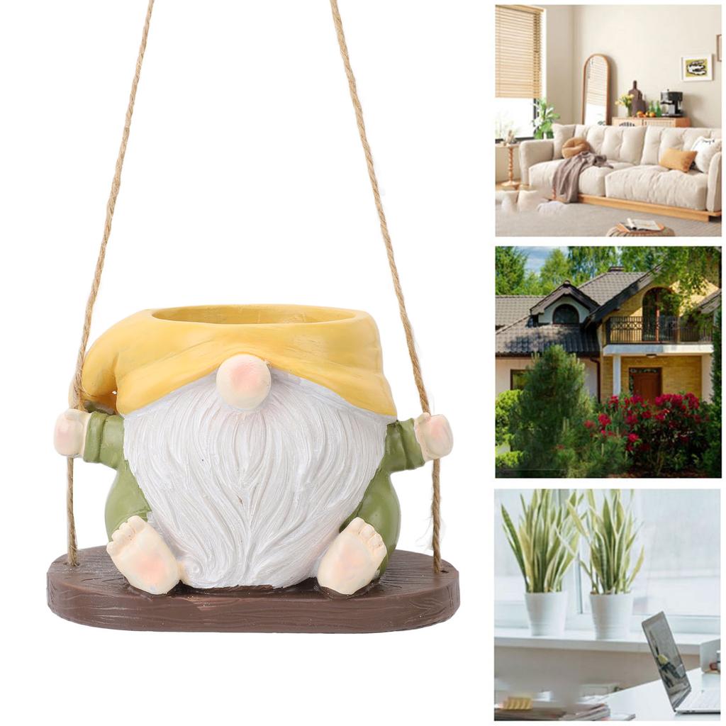 Swing Plant Pot Resin Cute Faceless Gnome Figurine Decorative Hanging Planter for Indoor Outdoor