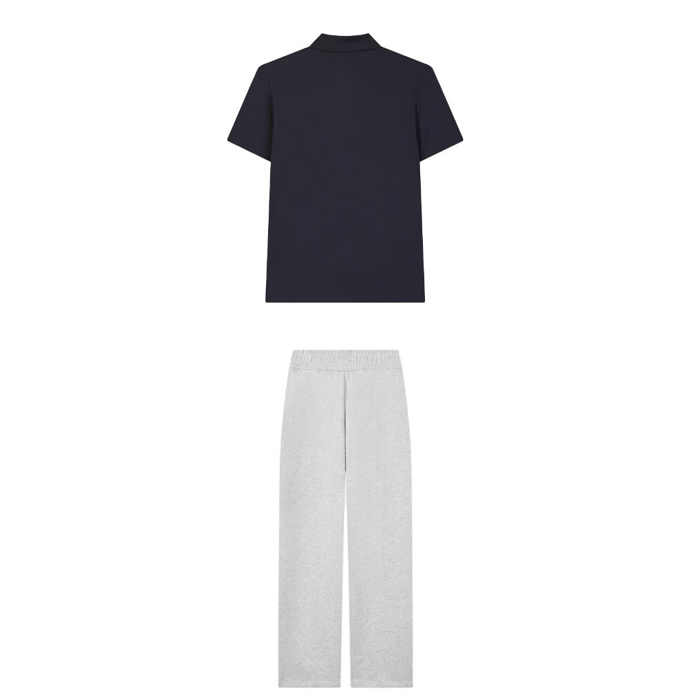 Fila Modern Heritage Comfortable Soft Breathable Long Pants Quick-Dry Short Sleeve Casual Set Women Sets F11W421113F-NV+F11W339609F-MG