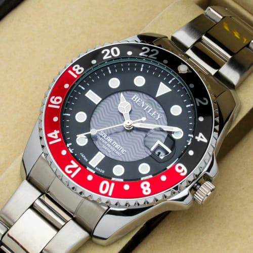 CREPHA Men's Analog Solar Watch with Waterproof Metal Band, Bentley Red, BT-AM388-RDS