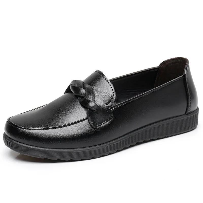 

2024 Лидер продаж женские туфли на плоской подошве Мягкие туфли для мам Удобная повседневная обувь Женская осенняя женская танкетка из кожи Zapatos Mujer 41 чёрный