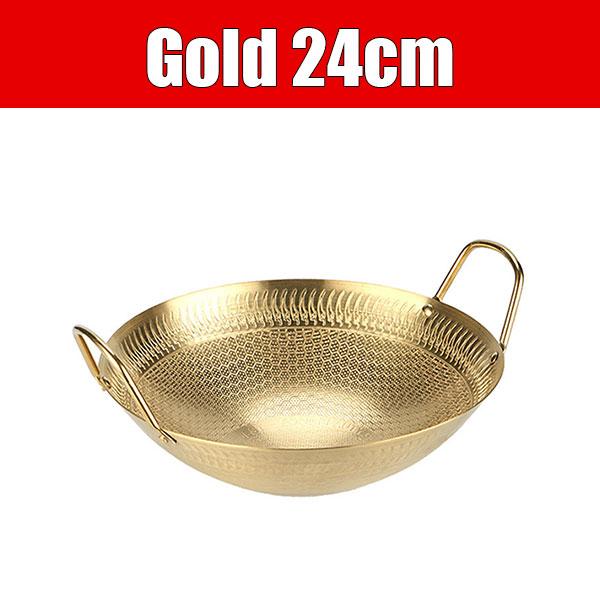 

Stainless Steel Nonstick Wok Grilling Pans with Double Handles Round Frying Bowl Gold Plates Dish for Home Camping