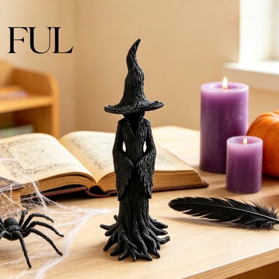 Unique Faceless Witch Ornament Halloween Statue, Resin Gothic Tree Figurine, Vintage Decor for Living Space Dark Fantasy Tabletop, Bookshelf