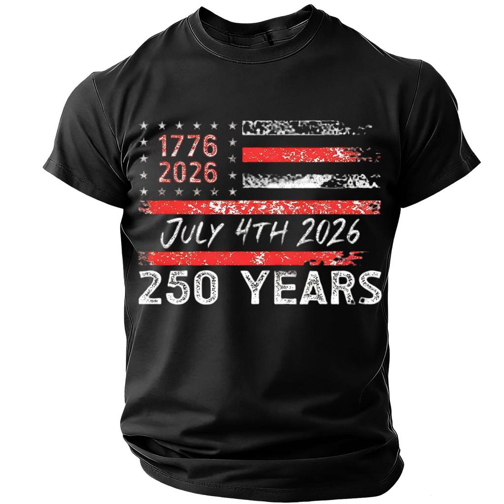 Men’s Casual Lightweight Short Sleeve Crew Neck T-Shirt with Printed Letter Graphic 1776 2026 July 4th 2026 250 Years Design Comfortable Fit