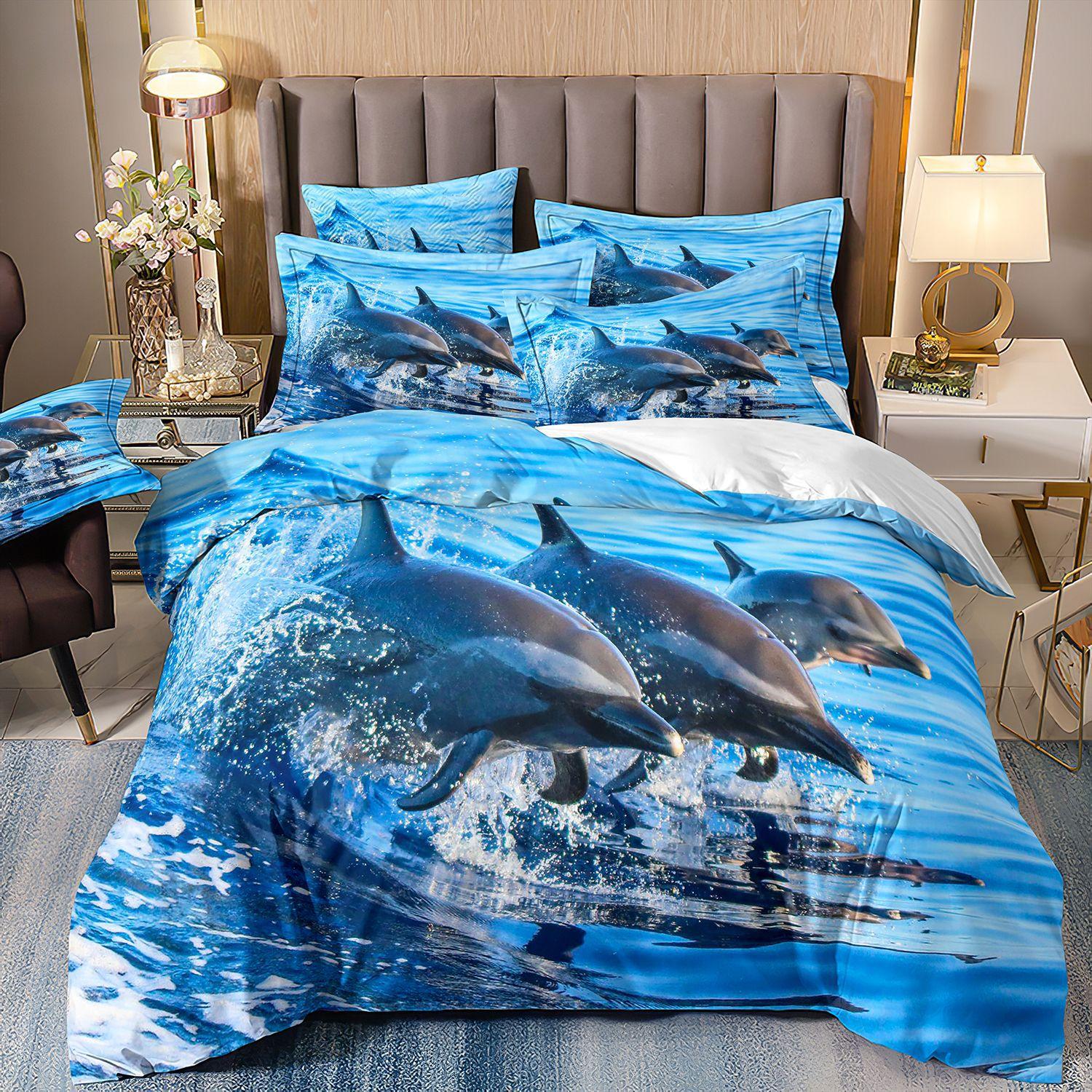 

3D Printed Home Textiles Bedding Dolphin Sea Turtle Marine Animal Quilt Set Three-Piece Set cover 70 * 133 and 50 * 75 * 1